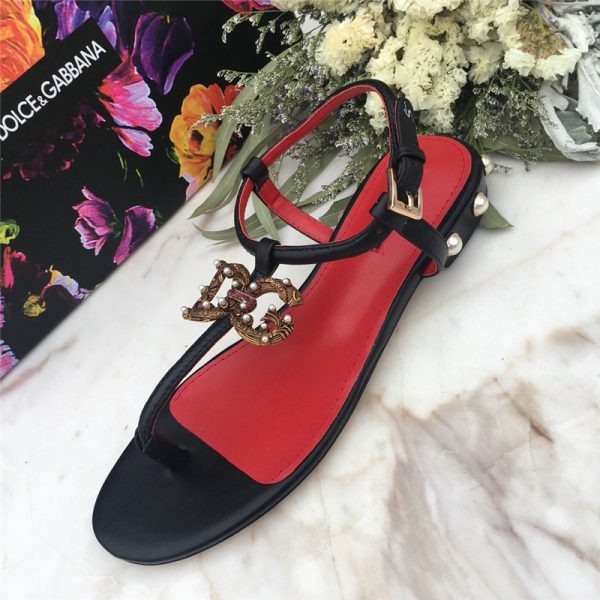 D&G AMORE FLAT SANDAL Red Black - Image 3