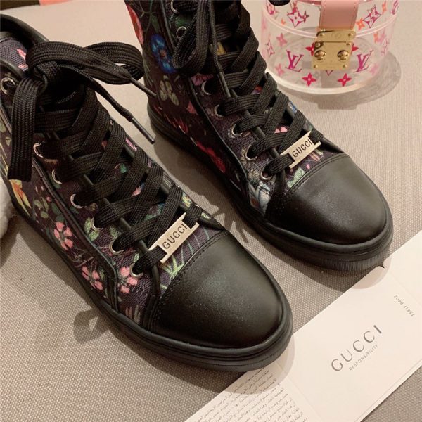 Guuci printed leather sneakers Gucci floral canvas shoes in black - Image 6