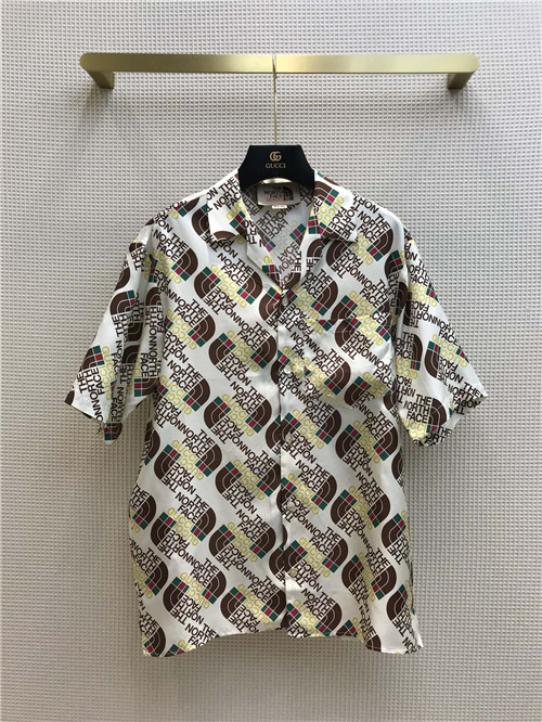 gucci logo printed silk short-sleeved shirt