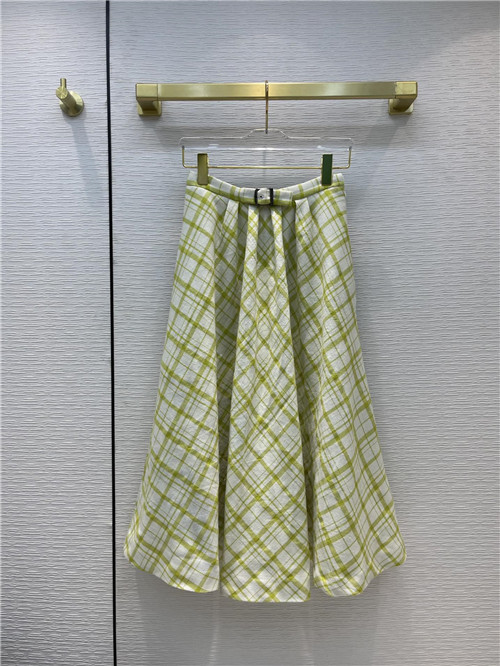 dior green plaid long skirt