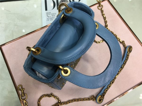 lady dior mini embroidery moon bag blue - Image 4