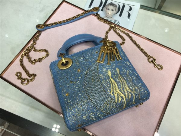 lady dior mini embroidery moon bag blue - Image 6